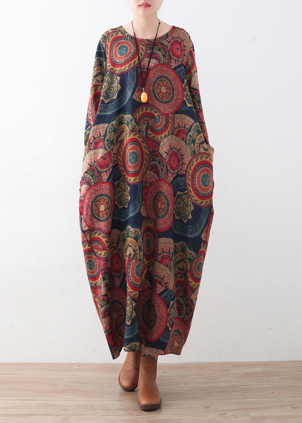 vintage blue red prints sweater dresses plus size clothing sweater casual o neck winter dress