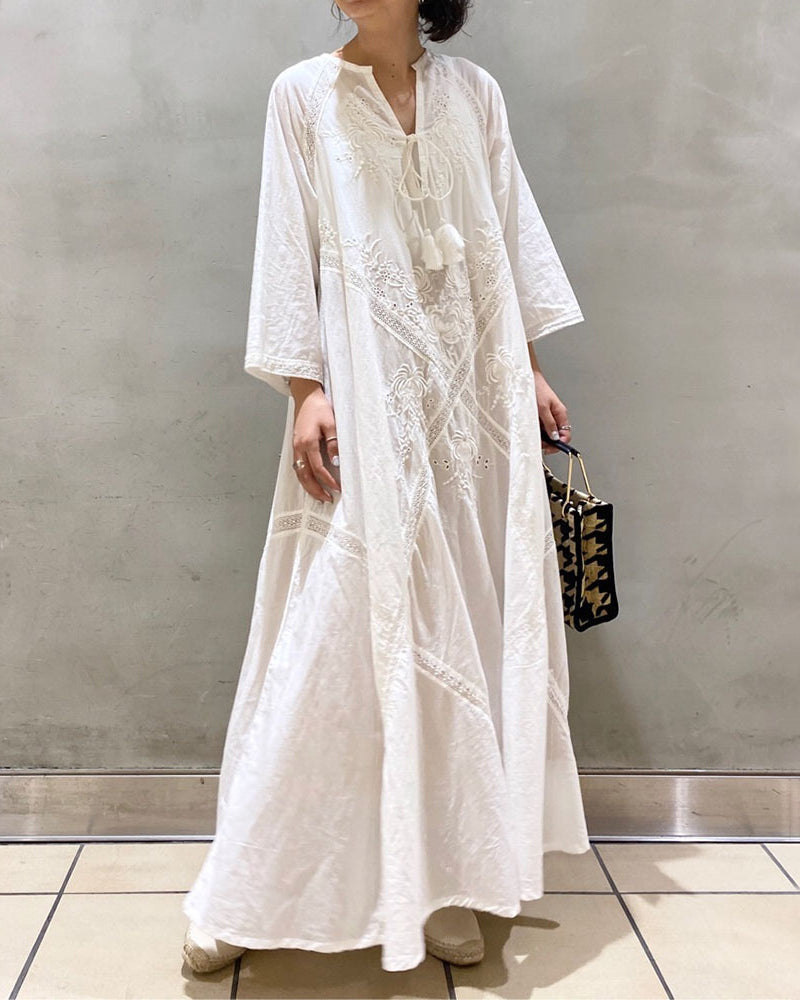 Lace-up V-Neck Long Beach Dress Boho Women Maxi Dress