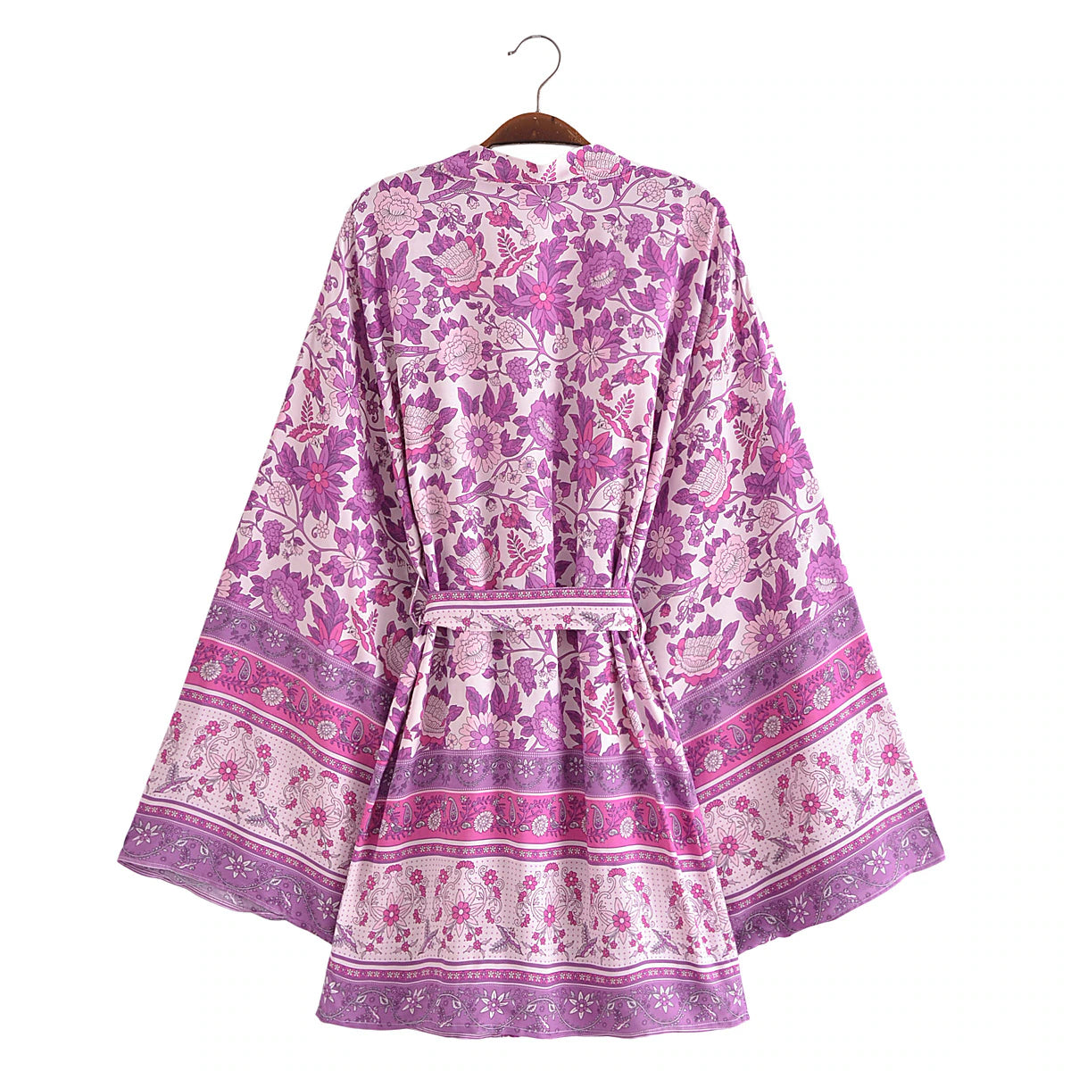 Lavender Lovebirds Boho Floral Print Short Robe