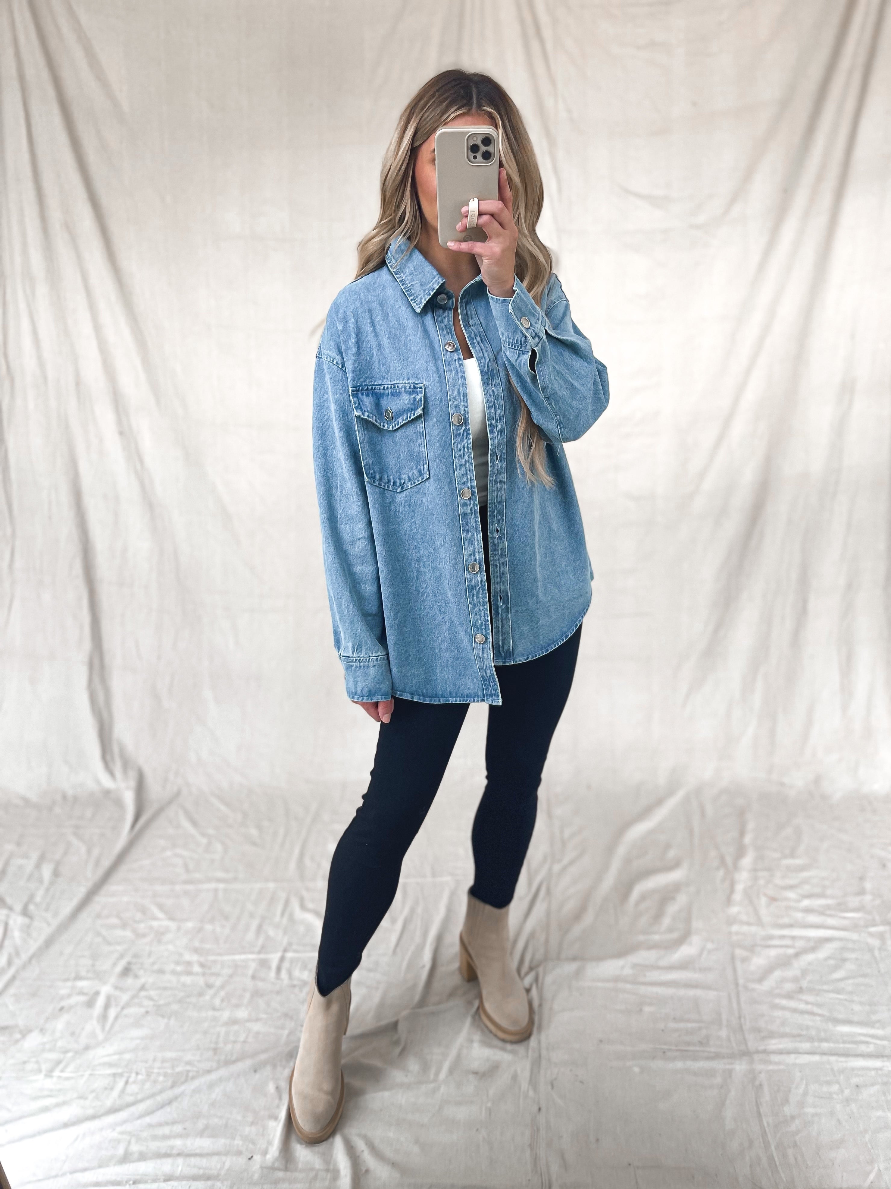 Denim Daze Shacket in Denim Blue