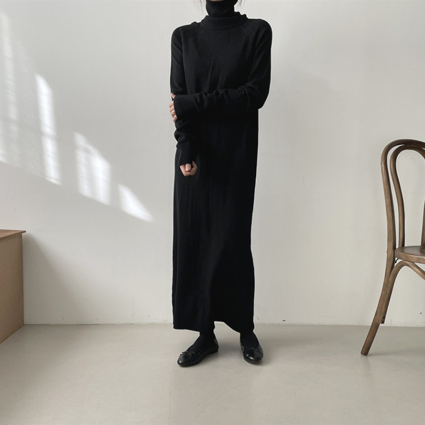 Long Padded Turtleneck Pullover Skirt