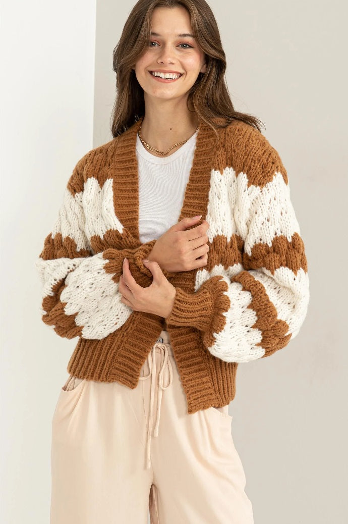 Back And Forth Cardigan in Brown/White