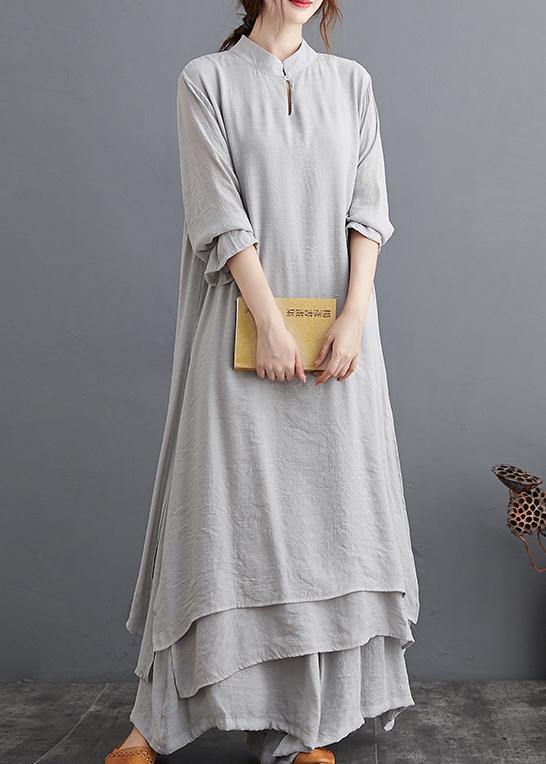 Spring Gray Medium Length Dress Casual Wide Leg Pants Two Piece Set